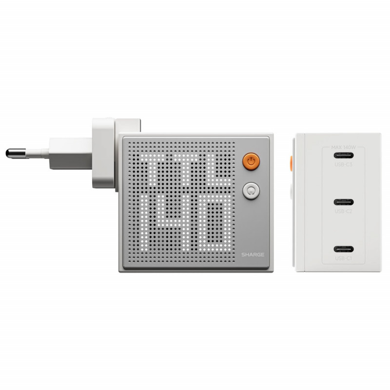 SHARGE Pixel 140 GaN Charger, 140W, 3x USB-C, Dot Matrix Display - white