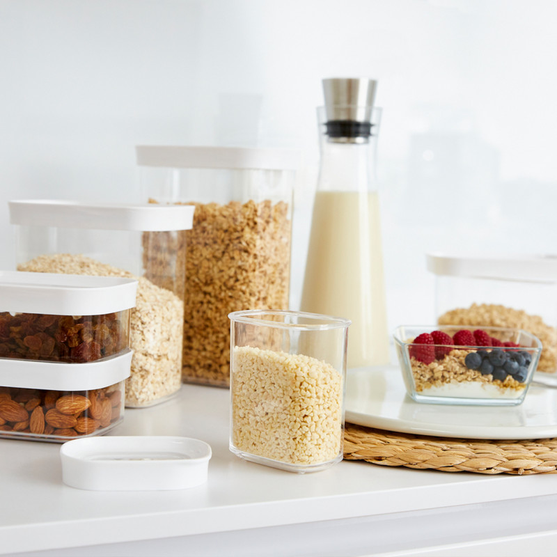 emsa Dry Food Storage Jar OPTIMA, rectangular, 1.0 litre transparent/white, freshness seal, BPA-free, plastic