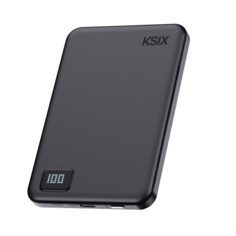 Ksix Powerbank Magslim 5000 mAh Magnetic USB-C PD 20W Digital display Black