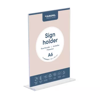 EUROPEL Table Stand Acrylic, DIN A6 portrait, straight made of acrylic, for double-sided presentation