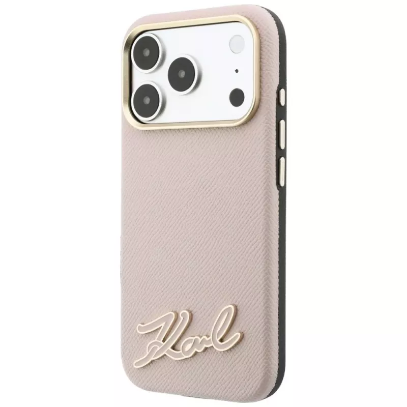 Karl Lagerfeld Grained Case with Resin Signature Logo, MagSafe, for iPhone 18 Pro / 17 Pro, Pink