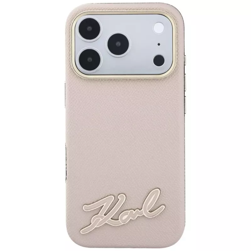Karl Lagerfeld Grained Case with Resin Signature Logo, MagSafe, for iPhone 18 Pro / 17 Pro, Pink