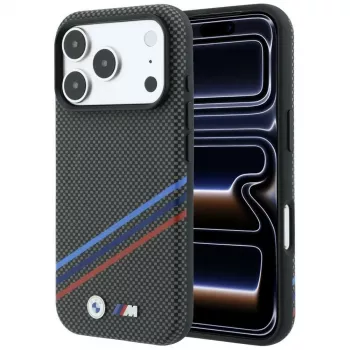 BMW M Quadrille Kevlar Print Tricolor Lines & Metal Logo MagSafe Case for iPhone 18 Pro / 17 Pro, Anthracite