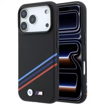 BMW M Quadrille Kevlar Print Tricolor Lines & Metal Logo MagSafe Case for iPhone 18 Pro / 17 Pro, Black