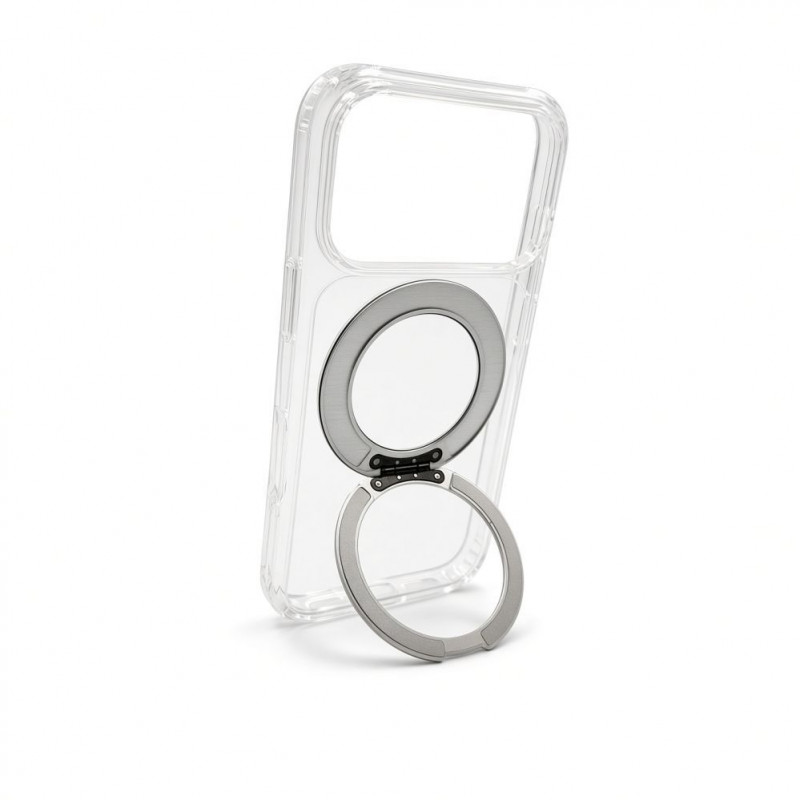 Evelatus Hybrid MagSafe Case with 360 Metal Stand for Apple iPhone 18 Pro, PC+TPU, Transparent