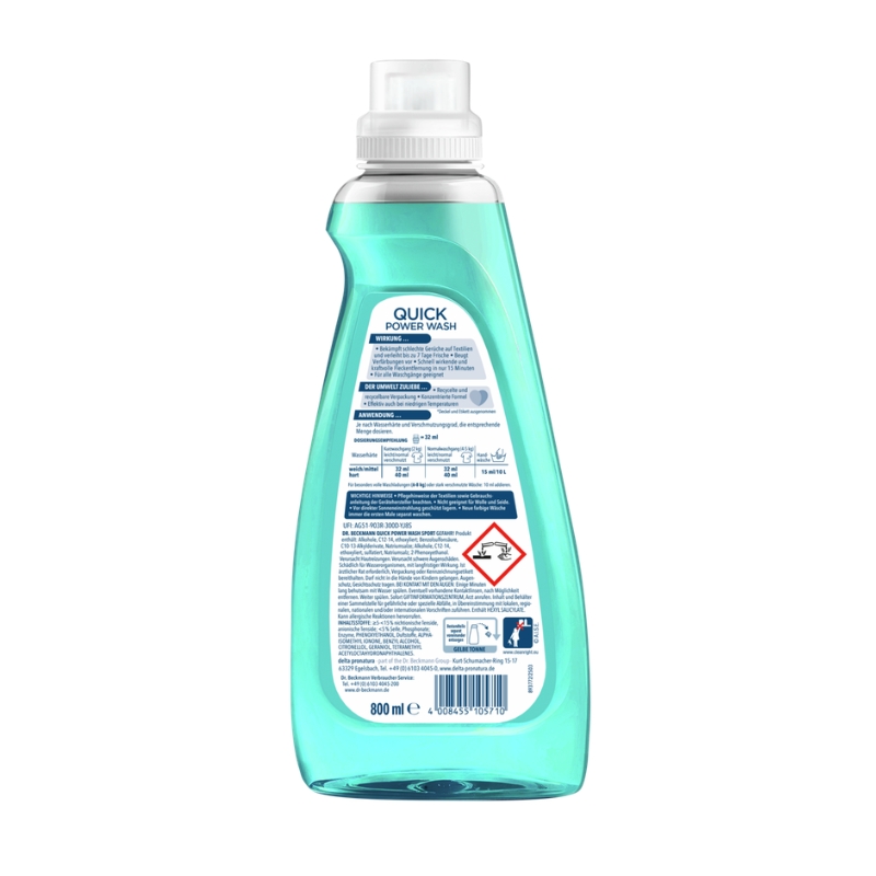 Dr.Beckmann Quick Power Wash Odour Protect Sport Liquid Laundry Detergent, 800 ml