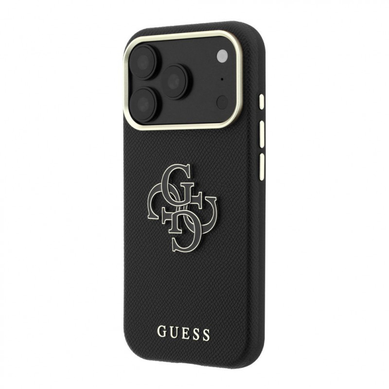 Guess SW Grained PU & Big Resin Logo Case for Apple iPhone 18 Pro, Black