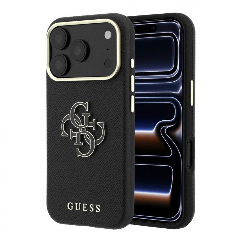 Guess SW Grained PU & Big Resin Logo Case for Apple iPhone 18 Pro, Black