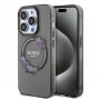Guess PC/TPU Flowers Ring Glossy Logo MagSafe Case for Apple iPhone 15 Pro, Transparent Black (GUHMP15LHFWFCK)