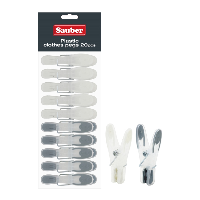 Sauber Plastic Clothes Pegs, Grey, 20 pcs