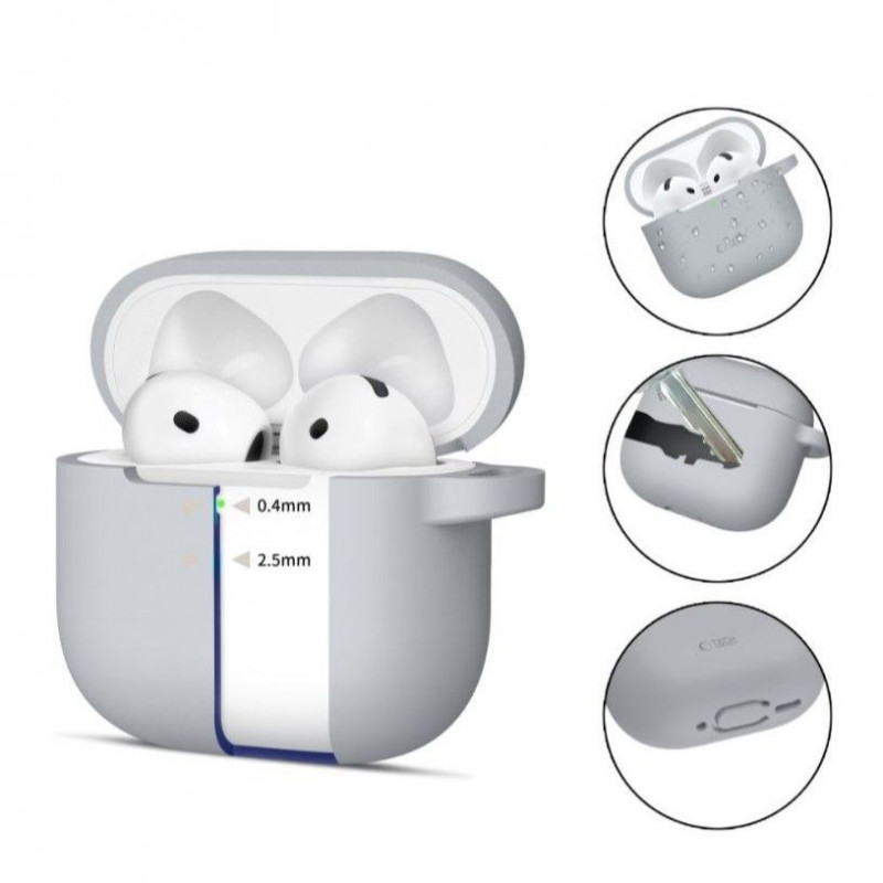 Tech-Protect Crayon Silicone Hook Case for Apple AirPods 4, Grey
