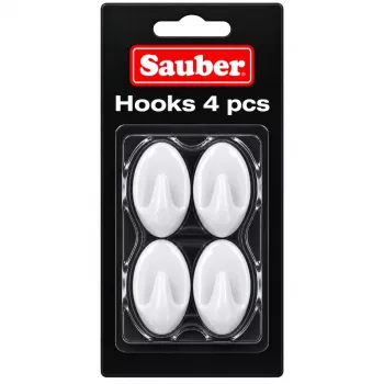 Sauber Oval Hooks, 4 pcs, 2.3x4 cm, White