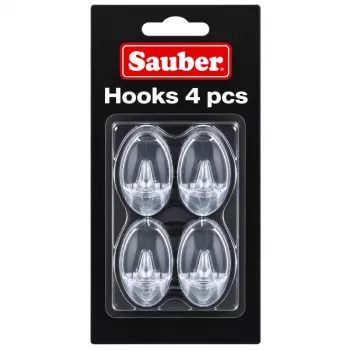 Sauber Oval Hooks, 4 pcs, 2.3x4 cm, Transparent