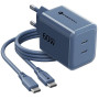 Forcell F-Energy GaN III VT-60 60W PD QC 4.0+ 2x USB-C mains charger navy blue + USB-C cable