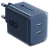 Forcell F-Energy GaN III VT-60 60W PD QC 4.0+ 2x USB-C mains charger navy blue + USB-C cable