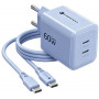 Forcell F-Energy GaN III VT-60 60W PD QC 4.0+ 2x USB-C mains charger blue + USB-C cable