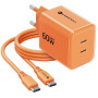Forcell F-Energy GaN III VT-60 60W PD QC 4.0+ 2x USB-C mains charger orange + USB-C cable