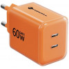 Forcell F-Energy GaN III VT-60 60W PD QC 4.0+ 2x USB-C mains charger orange + USB-C cable