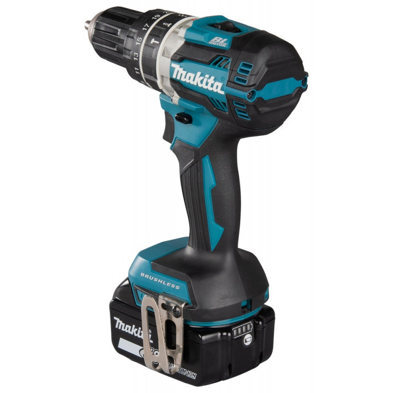 Makita DHP484RFJ Cordless Drill Driver, 2000 RPM, Black/Blue