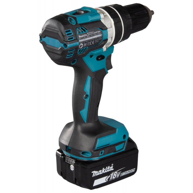 Makita DHP484RFJ Cordless Drill Driver, 2000 RPM, Black/Blue