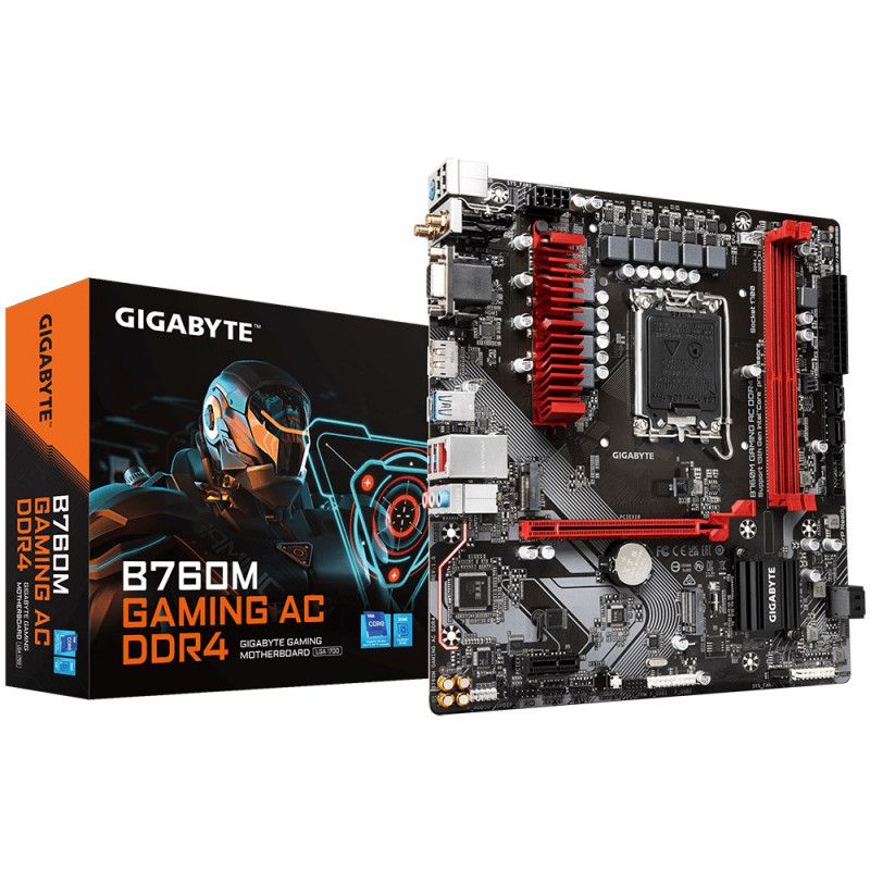 GIGABYTE B760M GAMING AC DDR4 Motherboard, Intel Core 14th Gen, 6+2+1 Phase VRM, DDR4 up to 5333 MHz (OC), 2x M.2 PCIe 4.0, Wi-Fi 802.11ac, 2.5GbE LAN