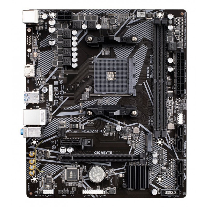 Gigabyte A520M K motherboard, AMD A520, AM4, mATX