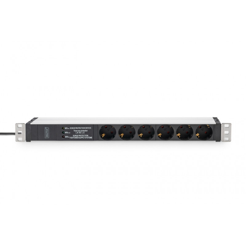 Digitus DN-95432 19 inch Rack PDU, 6x Schuko, 2 m Cable, Schuko Plug, 16 A, Surge Protection & Filter