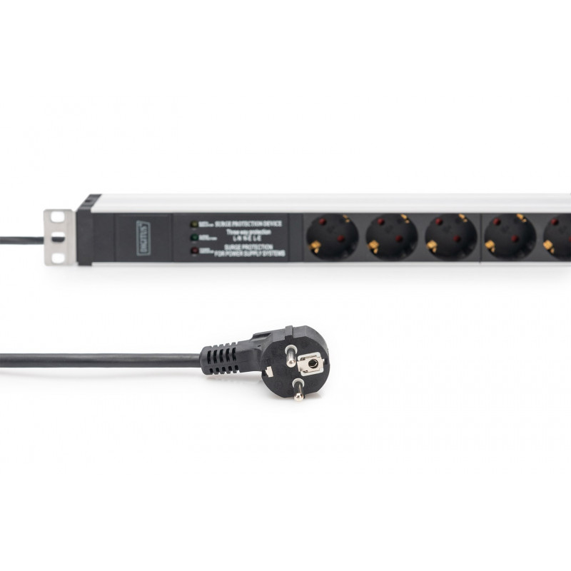Digitus DN-95432 19 inch Rack PDU, 6x Schuko, 2 m Cable, Schuko Plug, 16 A, Surge Protection & Filter