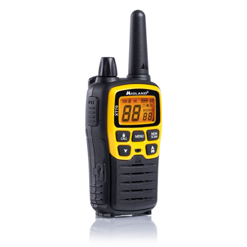 Midland XT70 Adventure Two-Way Radio, 93 Channels, 433.075 - 446.09375 MHz, Black/Yellow