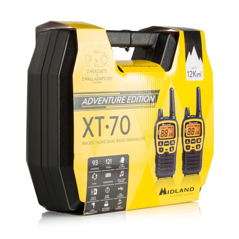 Midland XT70 Adventure Two-Way Radio, 93 Channels, 433.075 - 446.09375 MHz, Black/Yellow