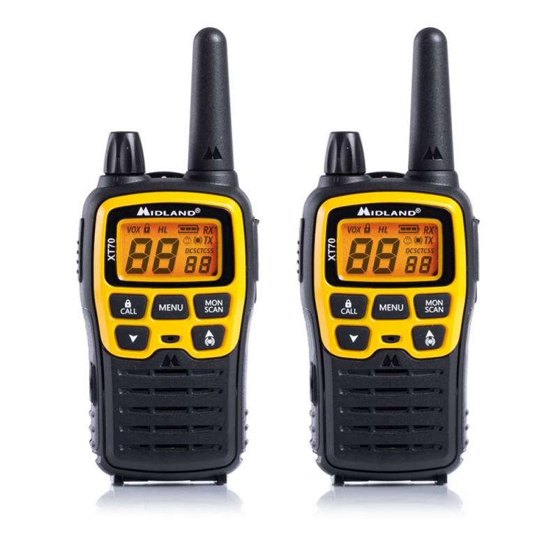 Midland XT70 Adventure Two-Way Radio, 93 Channels, 433.075 - 446.09375 MHz, Black/Yellow