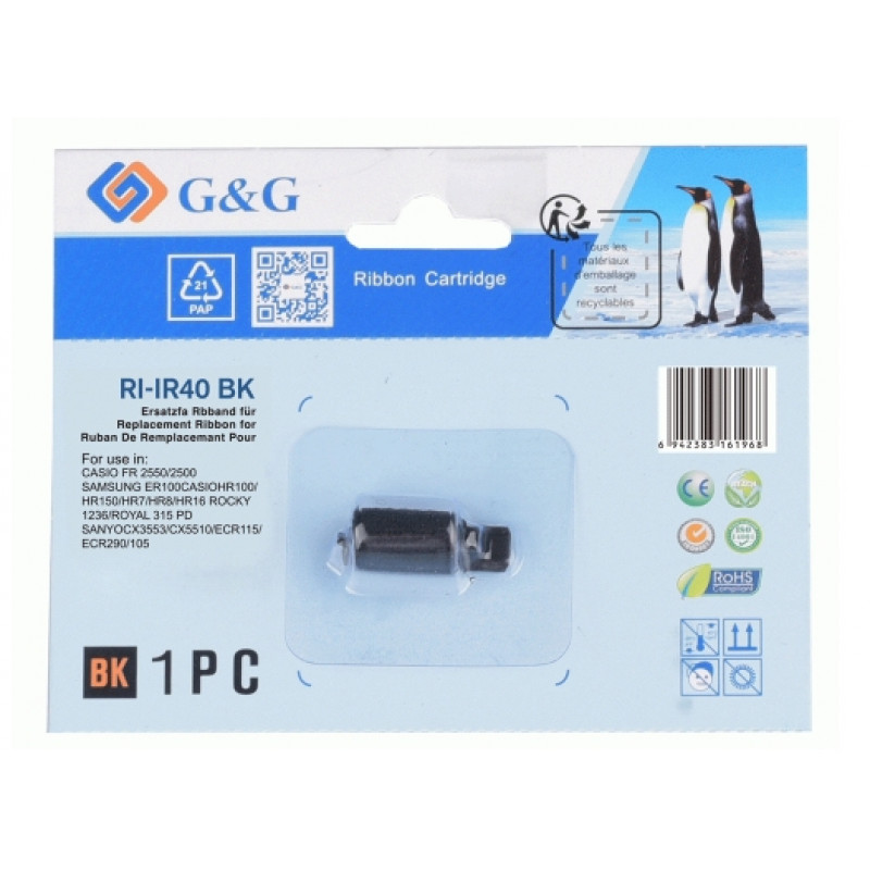 G&G Ink Roller compatible with CASIO IR40 / Group 744, Black (18489)