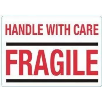 rillprint HANDLE WITH CARE / FRAGILE Warning Labels, Permanent Adhesive, White/Red