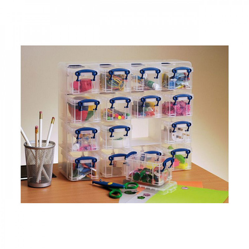 Really Useful Box Storage Box with 16x 0.3 l Boxes, 37.5 x 12.5 x 31.0 cm, Transparent