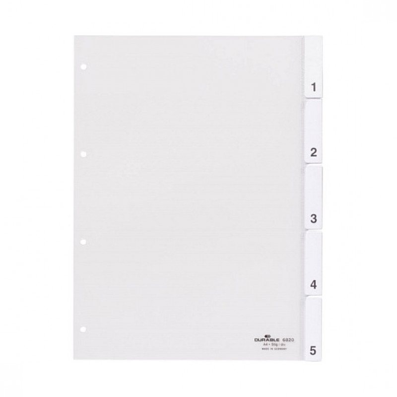Durable A4 Index Dividers, 5-Part, with Welded Tabs and Cover Sheet, Transparent