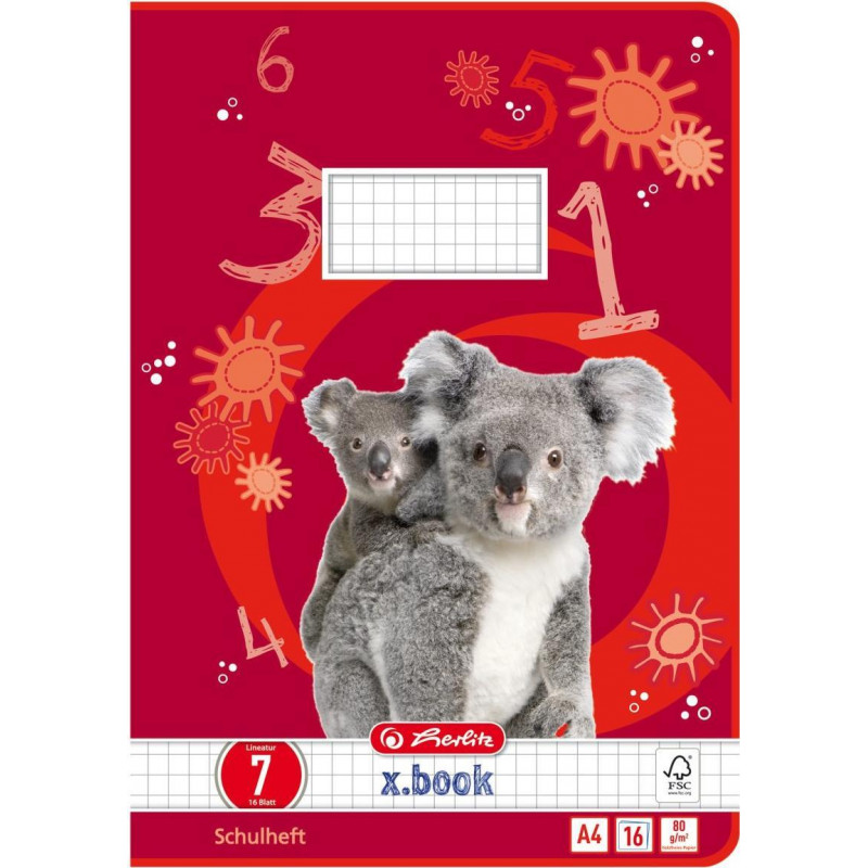 Herlitz School Notebook A4, 16 Sheets, Squared (Lineatur 07), FSC