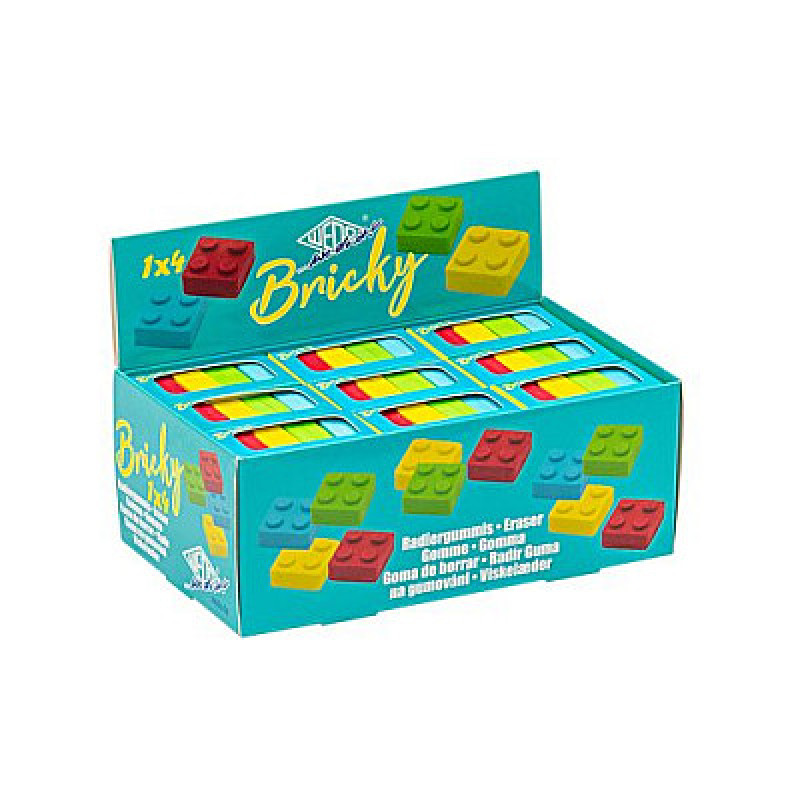 WEDO Bricky Building Block Erasers, 4 Colours, with Sorting Box, 18 pcs