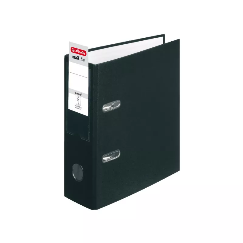 herlitz maX.f pro Lever Arch File DIN A5 Portrait, 8 cm, Black Cardboard