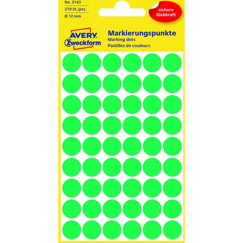 Avery Zweckform 3143 Marking Dots, Ø 12 mm, Green, 270 pcs