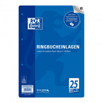 OXFORD ring binder insert A4 lined, 50 sheets