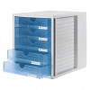 HAN 1450-64 DIN A4 Drawer Box, 5 Closed Drawers, Translucent Blue/Light Grey, 27.5 x 33 x 32 cm