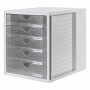 HAN 1450-63 DIN C4 Drawer Box, 5 Closed Drawers, Translucent Clear/Light Grey, 27.5 x 33.0 x 32.0 cm