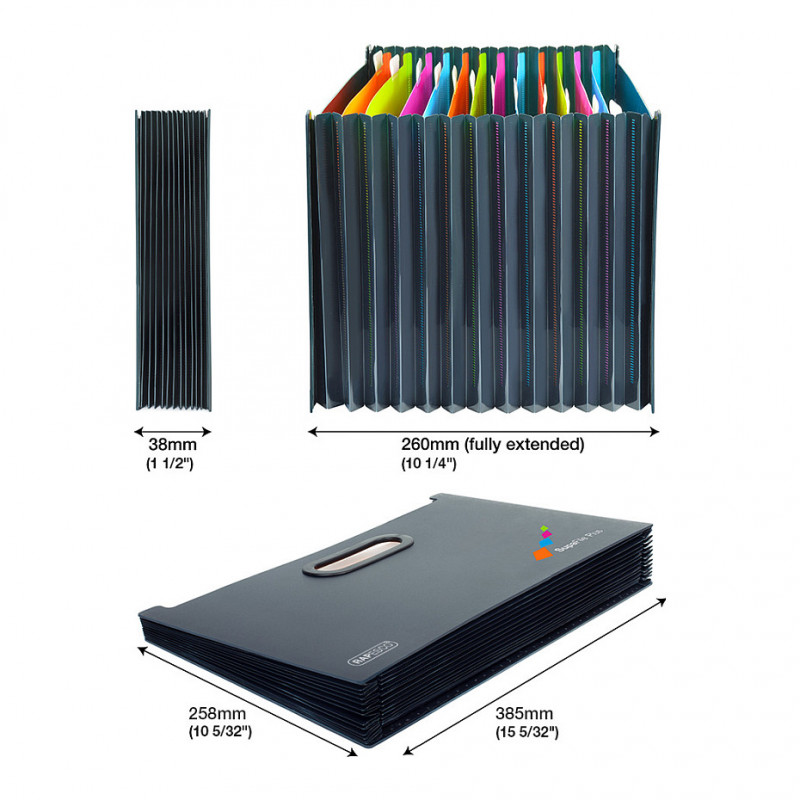 RAPESCO® Expanding Folder DIN A4, Extra Wide, 13 Compartments, Black