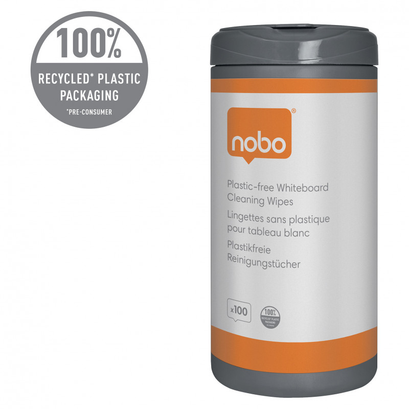 Nobo Whiteboard Cleaning Wipes, Recycled Dispenser, 100 Wipes