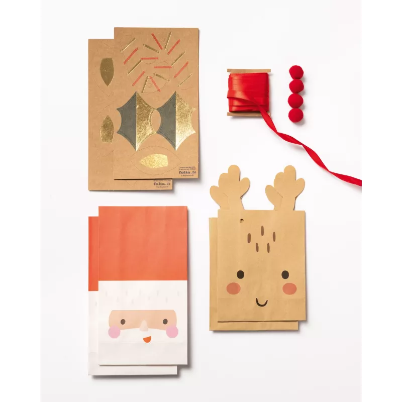 Folia Paper bags Santa & Deer multicoloured