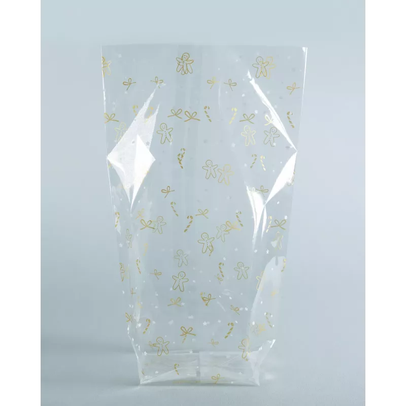 folia cellophane bag 14.0 x 23.0 cm transparent with gold print