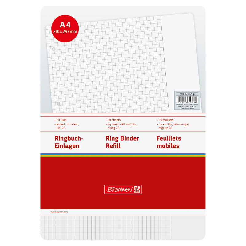 BRUNNEN ring binder inserts A4 squared