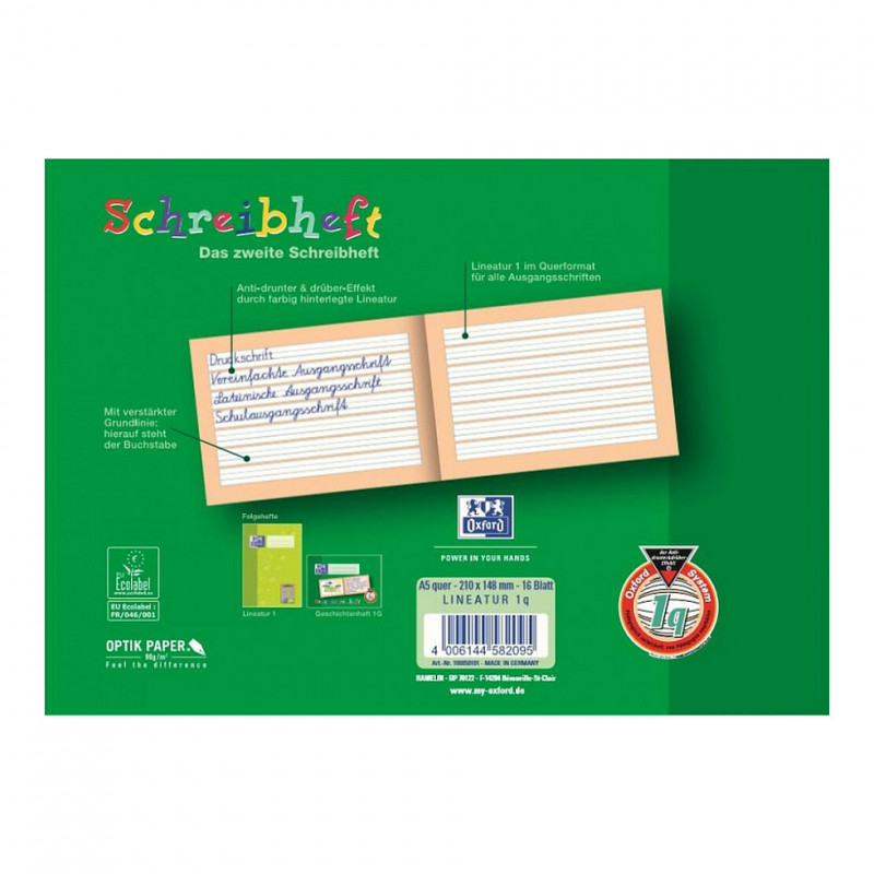 OXFORD handwriting practice notebook lined DIN A5 landscape 16 sheets