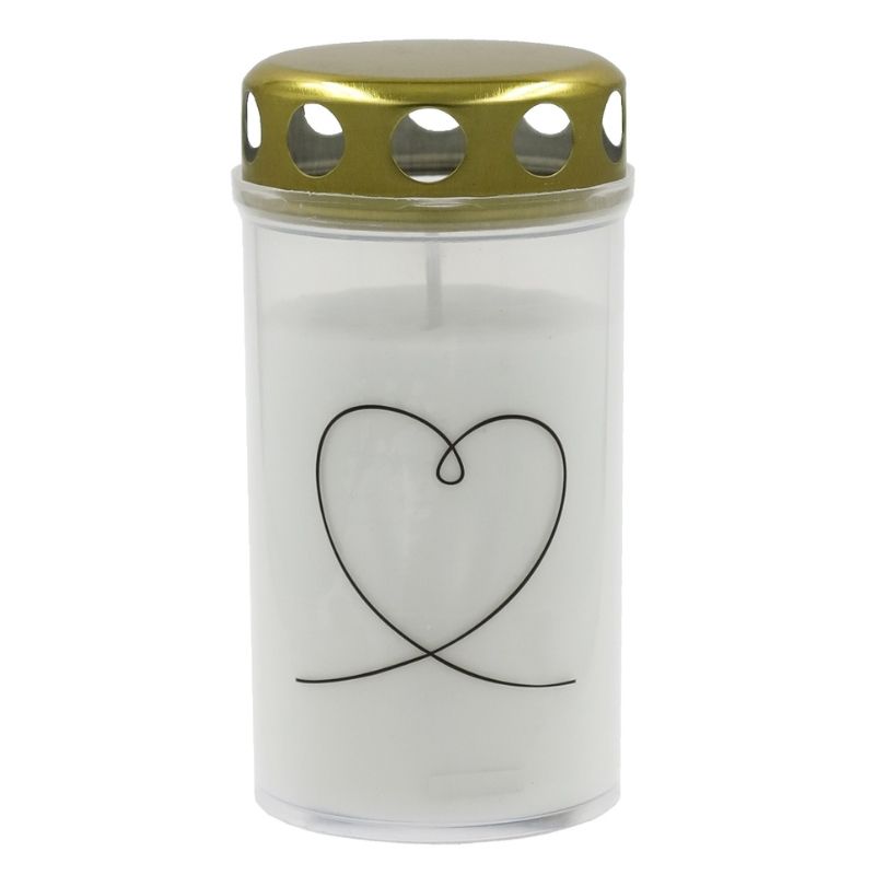 Candela Grave candle with cap 5.6x11.5cm, burning time ~40h, white with mix print