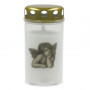 Candela Grave candle with cap 5.6x11.5cm, burning time ~40h, white with angel print